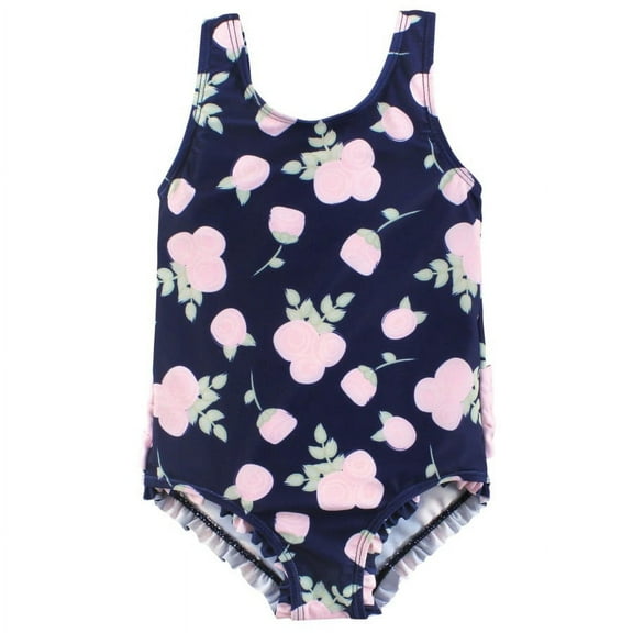 Hudson Baby Girls Toddler Swimsuit, Navy Rose, 2T