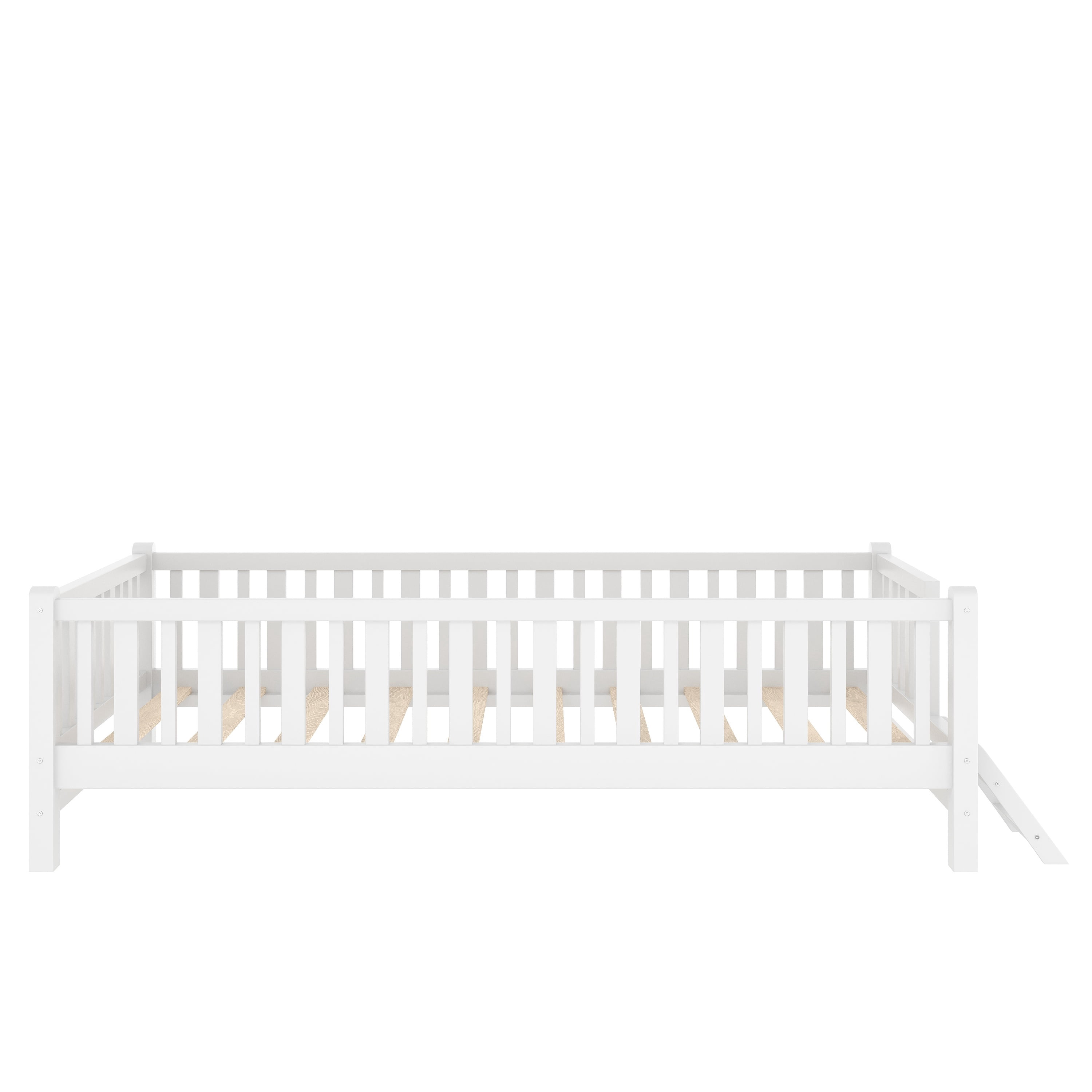 MODERNLUXE Twin Size Platform Bed with Guardrails, White