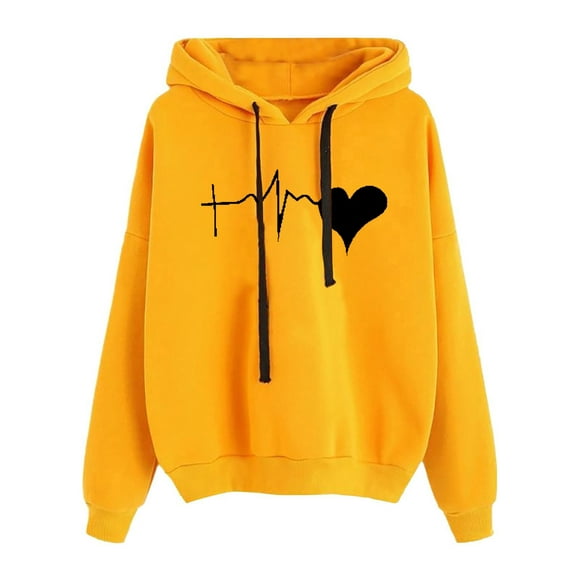 Jsaierl Hoodies Women Clearance Cute Heart Print Sweatshirt Top Long Sleeve Comfy Fall Pullover Sweatshirts