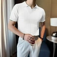 thumbnail image 2 of JTieacloth Mens Collar Shirt Men's Summer Fashion Casual Short Sleeved Tops Solid Color Cardigan Tight Shirt Men's Clothing White L, 2 of 6