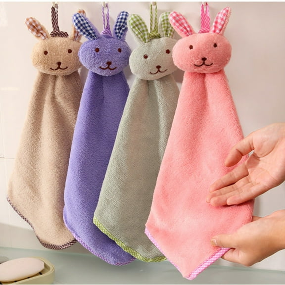 Teissuly 1Pack Cute Rabbit Hand Towels,Hand Towels with Hanging Loop,Kids Hanging Hand Towels for Kitchen Bathroom Home