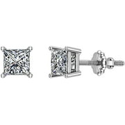 Moissanite Princess Cut D-VVS Square 1 Carat Diamond Stud Screw Back Unisex Earrings