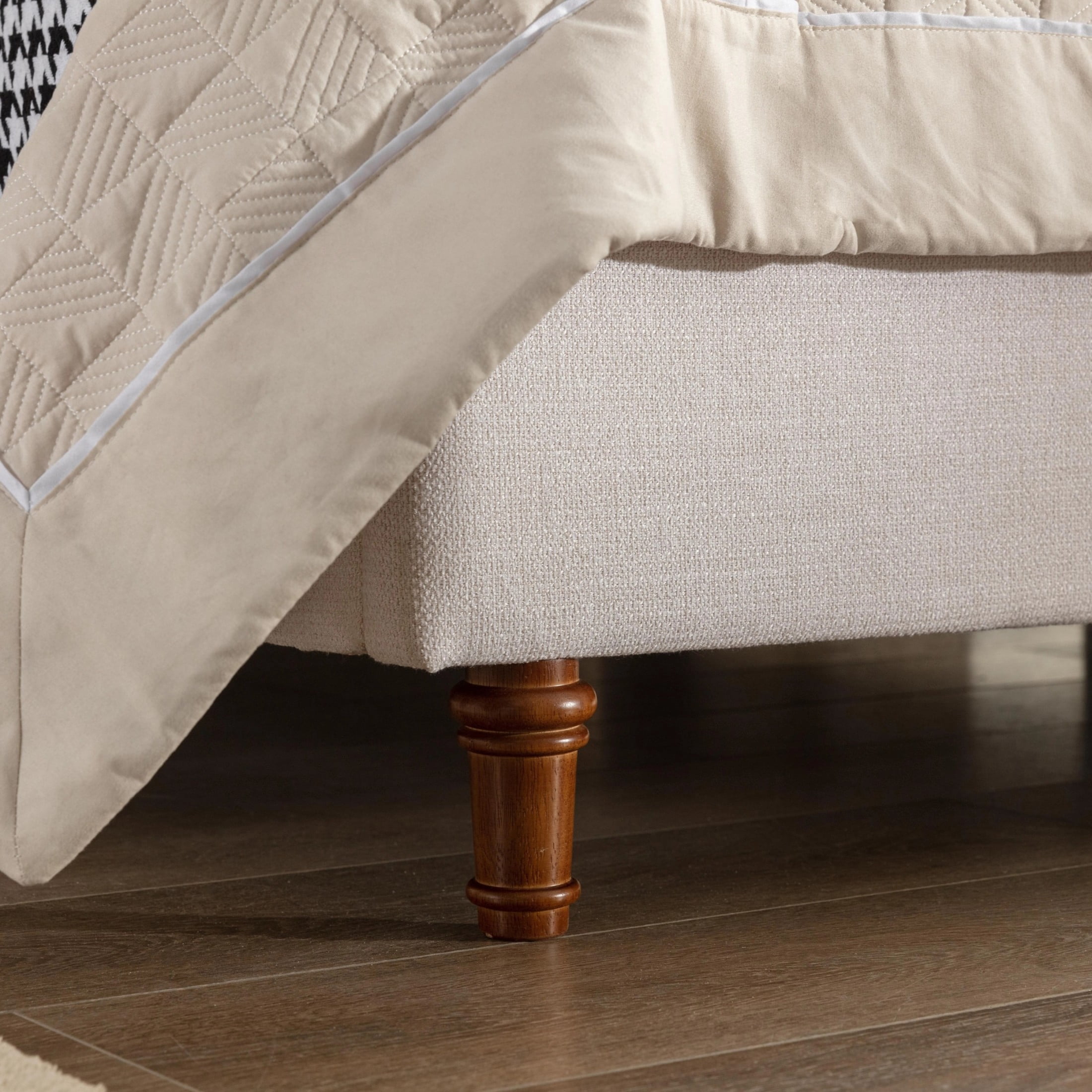 Noble House Hayden Queen Upholstered Bed Frame, 54" Tall Chenille Headboard with Curved Wingback, Ivory