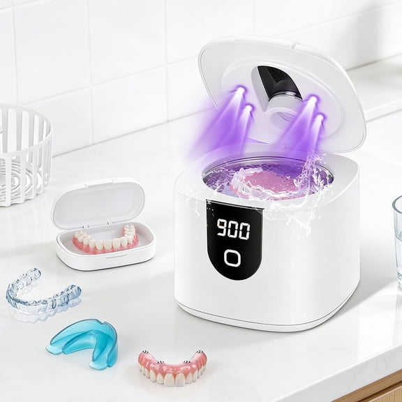 Retainer Ultrasonic Denture Cleaner Machine, 45kHz Dental Night Guard Cleaning Tablets Ultra Sonic Dental Tools for Aligner, Braces, Toothbrush Head & Jewelry
