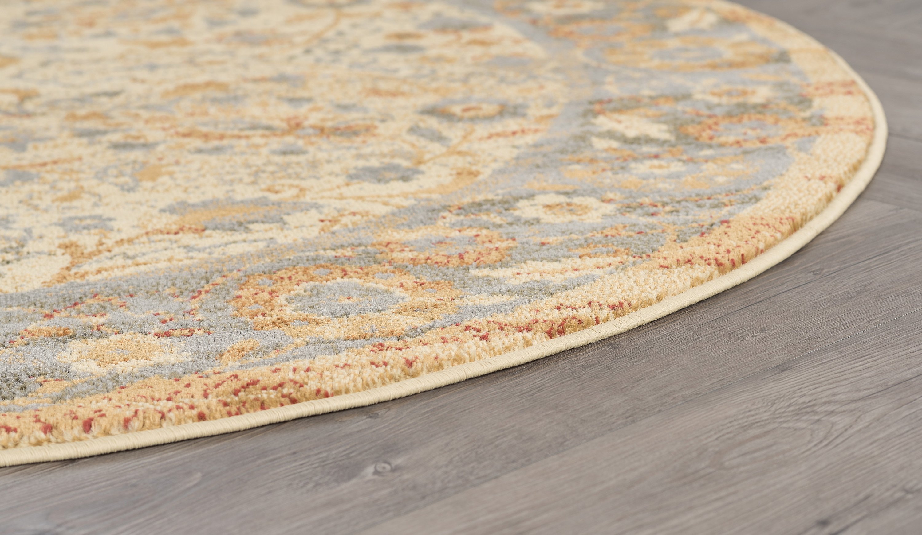 Traditional Area Rug (5'3'' Round) Oriental Ivory, Gold Indoor Round Easy to Clean
