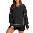 thumbnail image 1 of Sudadera Informal de Cuello Redondo para Mujer, de Larga, Holgada, , con Costuras en Contraste, para Otoño. Negro XXL, 1 of 8
