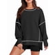 thumbnail image 1 of Sudadera Informal de Cuello Redondo para Mujer, de Larga, Holgada, , con Costuras en Contraste, para Otoño. Negro XL, 1 of 8