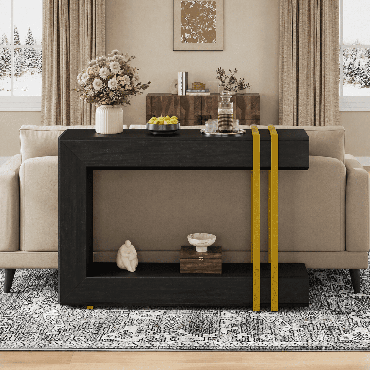 Einhomn Entryway Table,2-Tier Narrow Console Table Behind Couch with Storage,42.5" Wooden Hallway Table for Living Room,Entrance,Foyer,Black