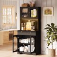 thumbnail image 5 of spanspace 70.9" Kitchen Pantry Storage Cabinet with Glass Doors,Tall Storage Cabinet with Power Outlet and LED Light for Dining Room Living Room, Black, 5 of 10