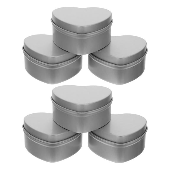 6pcs Heart Shaped Tinplate Candle Containers Silver Color
