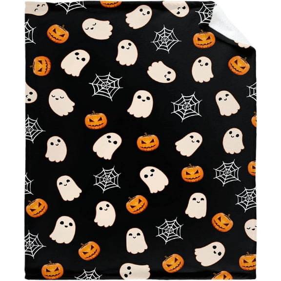 Halloween Cute Ghost Blanket Pumpkin Spider Web Flannel Throw Blanket for Bed Sofa Travel All Season Pets 40"x30"