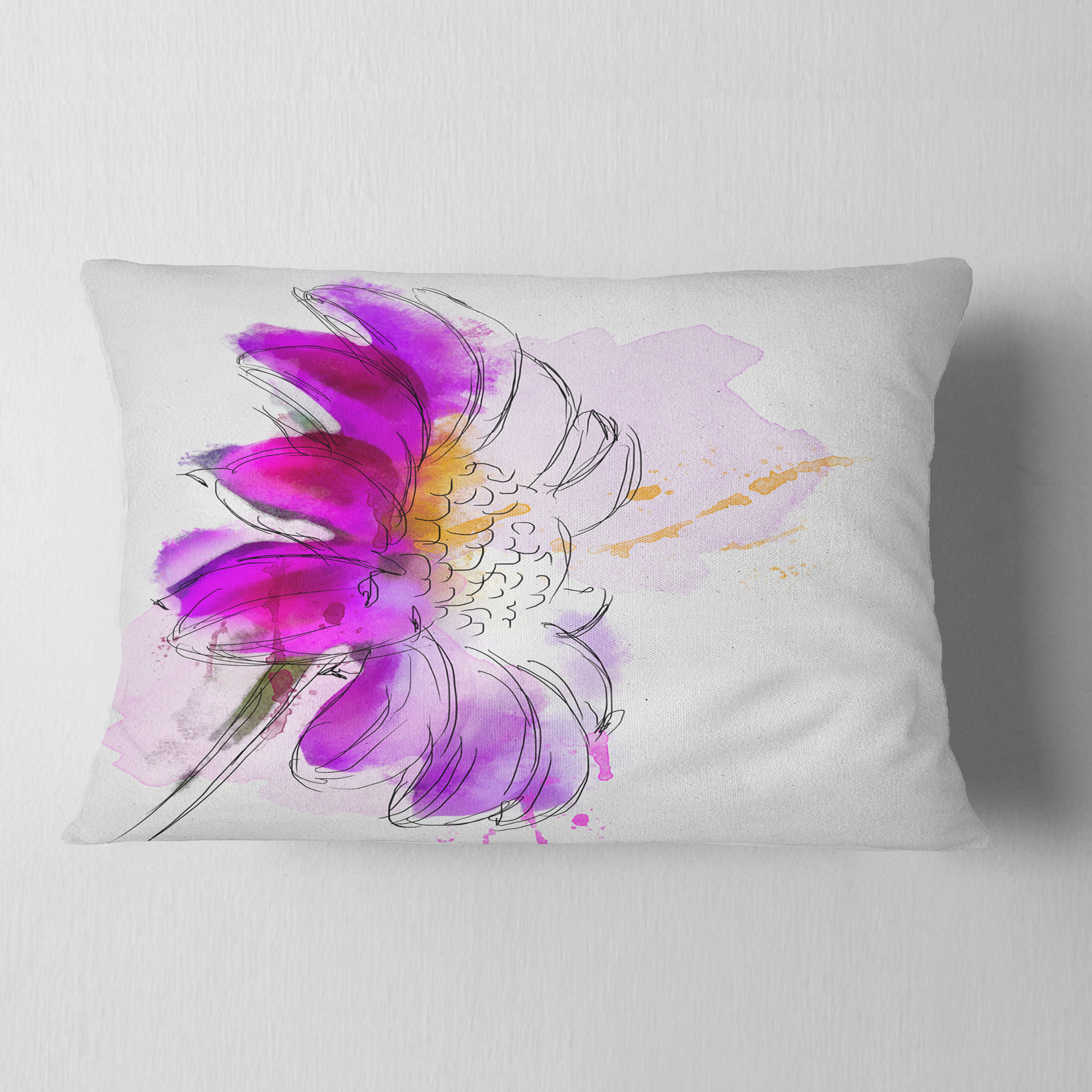 Designart Purple Watercolor Gerbera Illustration - Floral Throw Pillow - 12x20