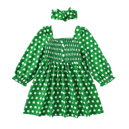 

Toddler Girl Dress Long Sleeve Play Wear Dress Baby Solid Color Casual Fall Winter Clothes + Hair Band