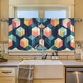 thumbnail image 2 of Yayeee Kitchen Curtains Tier Set of 2 Light Filtering 57"x24" Over Sink Window Panels, Blue Cubes, 2 of 7