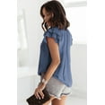 thumbnail image 3 of Women's Blue Tiered Ruffled Drawstring V Neck Top, 3 of 15