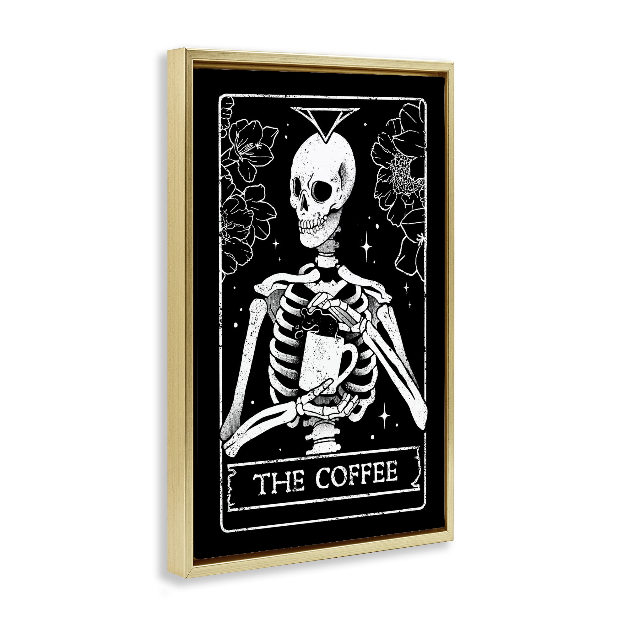Stupell Industries The Coffee Skeleton Tarot Gold Framed Floater Canvas Wall Art, design by EduEly Designs