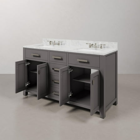 Water Creation Madison 60" Wood Double Bathroom Vanity in Gray and Chrome
