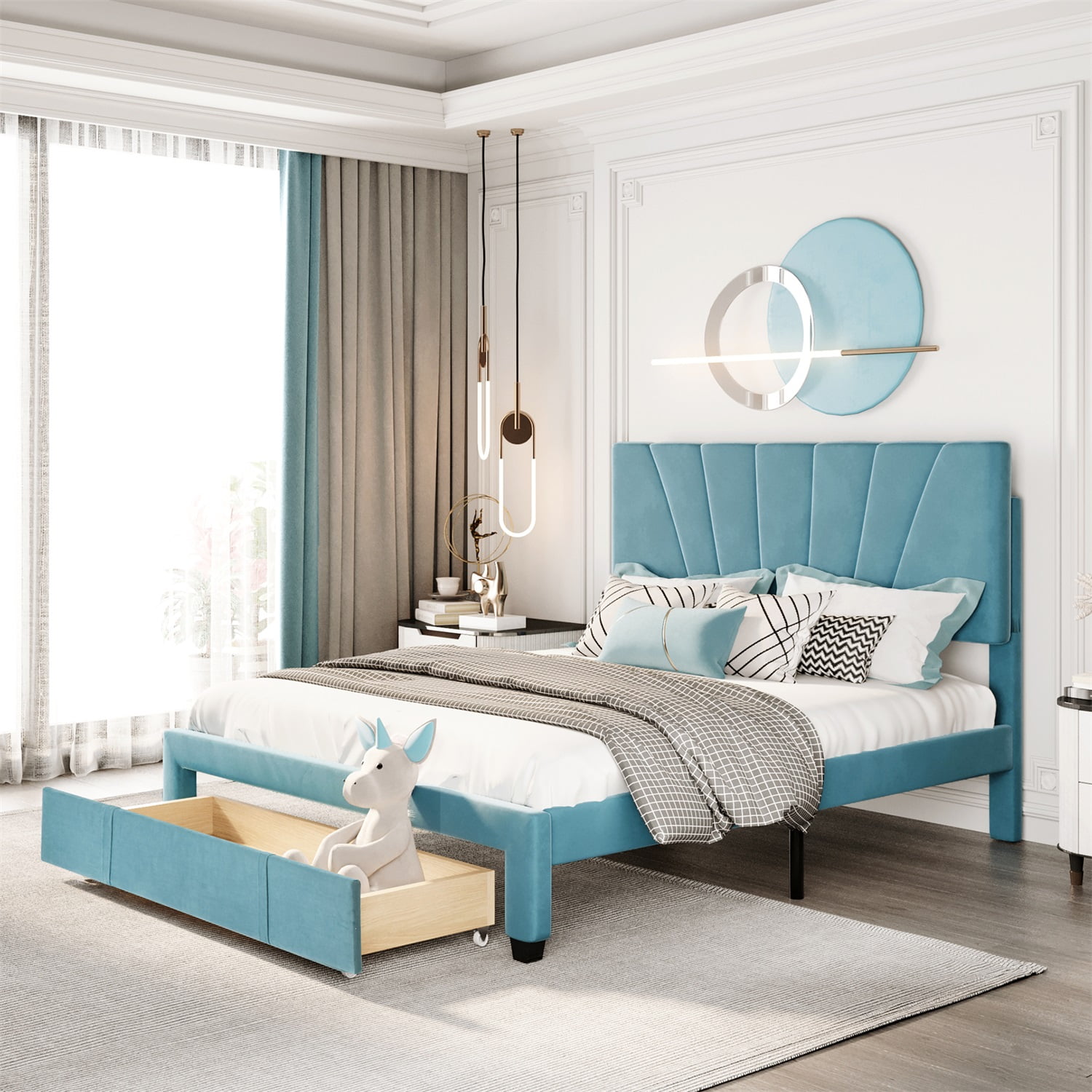 Kadyn Platform Storage Bed with Drawers, Queen Bed Frame with Headboard, Upholstered Platform Bed, No Box Spring Needed, Blue&Queen Kadyn Platform Storage Bed with Drawers, Queen Bed Frame with Headboard, Upholstered Platform Bed, No Box Spring Needed, Blue&Queen