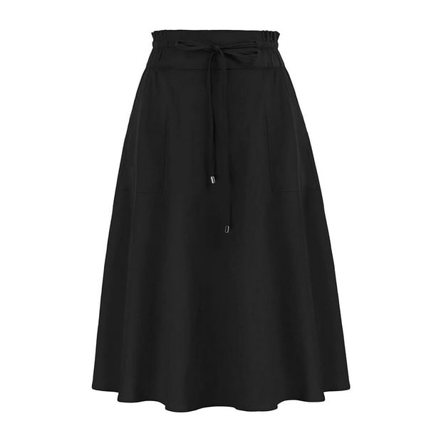 Womens Skirt Hoop Skirt for Girls Women Elastic High Waist Boho Maxi Skirt Casual Drawstring A Line Long Skirt Adult Female Clothes Black Size M Walmart