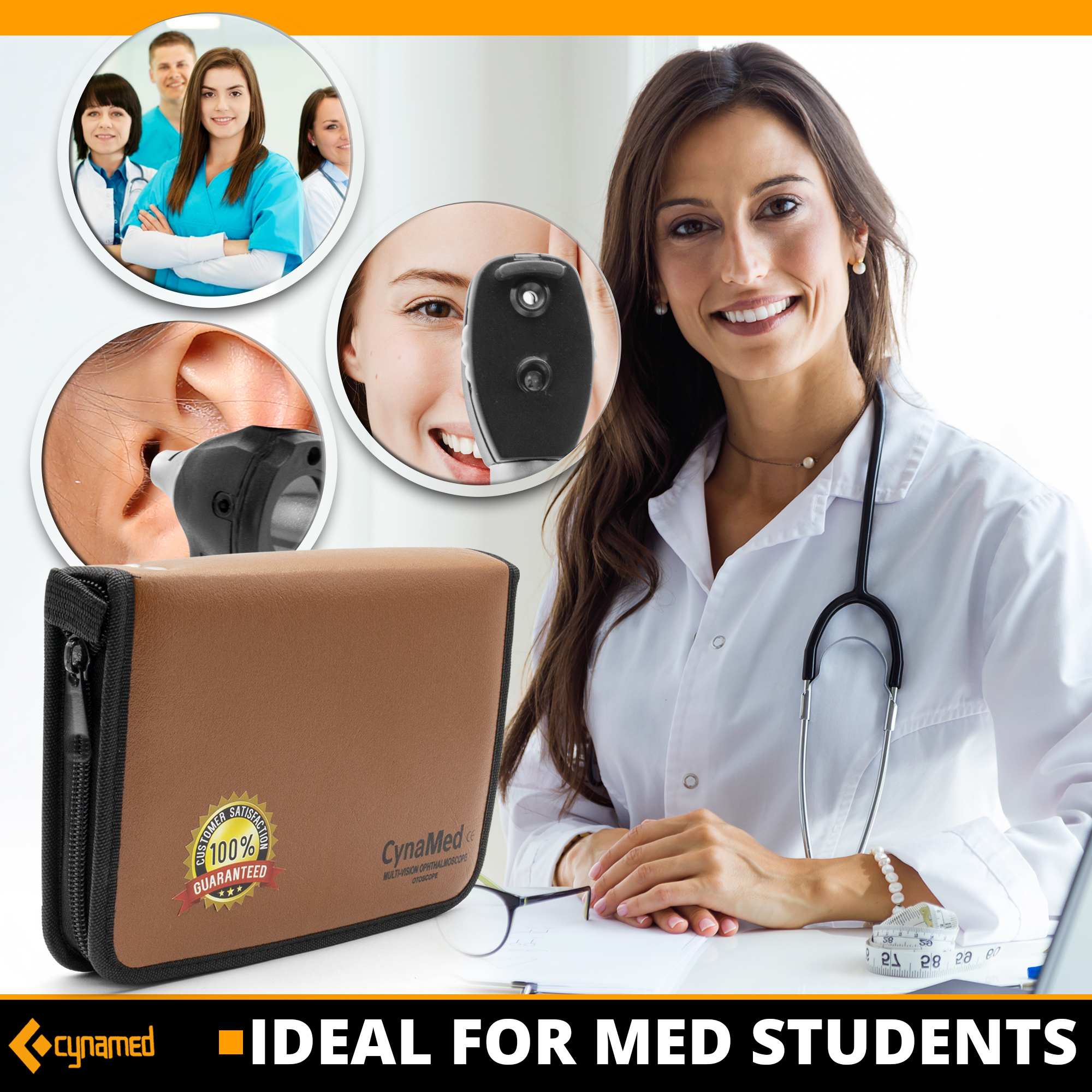 Cynamed Duplex Otoscope Set - Multi-Function Ear Scope for Ear & Eye Examination - Includes Zipper Case and Gift Box (Black)