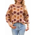 thumbnail image 3 of Women'S Fall Leaf Trendy Jacquard Sweater Casual Knitted Soft Cozy Pullover Sweaters Khaki M, 3 of 7