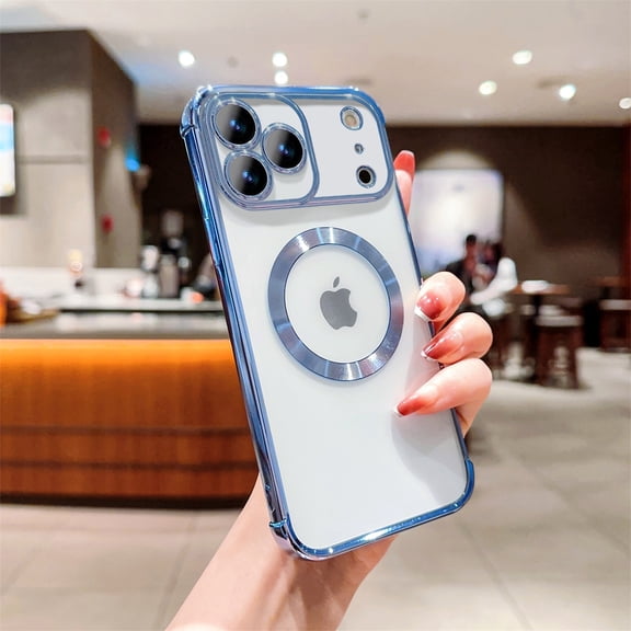 Magnetic Case For iPhone 17 Pro Max with Camera Lens Protection, Electroplated Clear Slim Cover Compatible with MagSafe, Military Grade Drop Tested Shockproof Protective Case, Blue