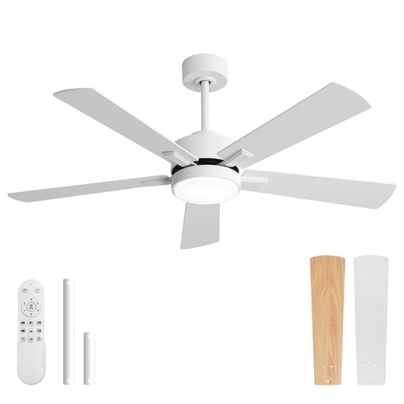Sofucor 52 Inch Ceiling Fan with Light and Remote Control, 5 Dual-Sided Wood Blades Modern White Ceiling Fan