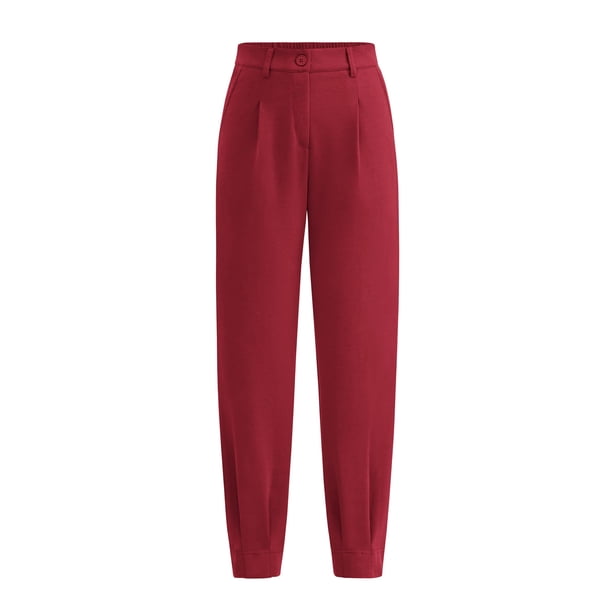 PRETTYGARDEN Pantalones de Mujer de Cintura Alta y Tobillo Vino Tinto XL