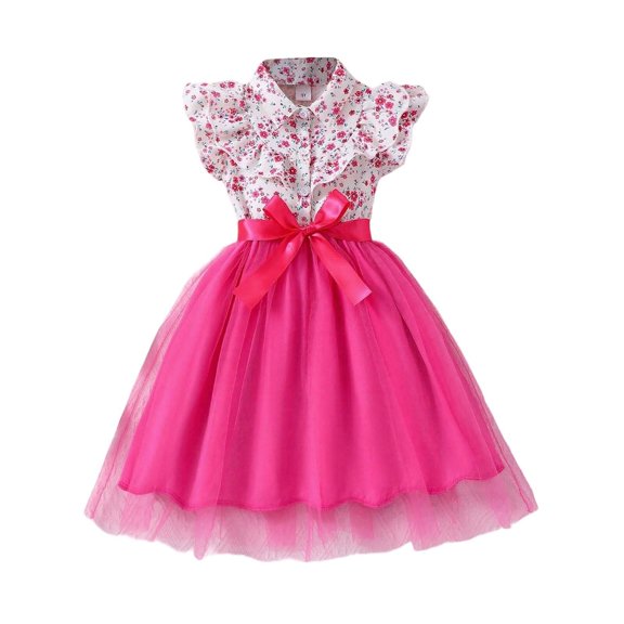 MEZZALL Floral Long Sleeve Party Dress Girls With Lace Netting And Sash Elegant Knit Trim Dress Breathable Dresses