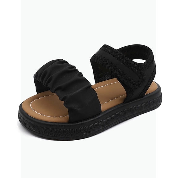 Gyujnb Toddler Girls' Ruched Strap Summer Sandals Lightweight Soft Sole Breathable Casual Beach Footwear, Open Toe Flat Heel,18-24 Months