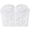 thumbnail image 2 of Fullness Women Low Plunge Corset Bustier Tummy Control See Through Floral Lace Backless Strapless Bandeau Crop Tops Outfit Lace Shapewear, 2 of 5