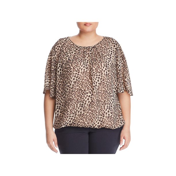 Download Vince Camuto Vince Camuto Womens Plus Leopard Print Layered Blouse Tan 1x Walmart Com Walmart Com