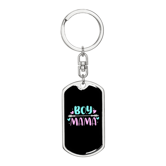 Boy Mama Color Mom Keychain Stainless Steel or 18k Gold Dog Tag Keyring