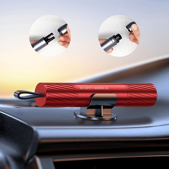 GJX 2-in-1 Emergency Car Escape Tool - Window Breaker and Seatbelt Cutter - Vehicle Safety Hammer for Emergencies - Red