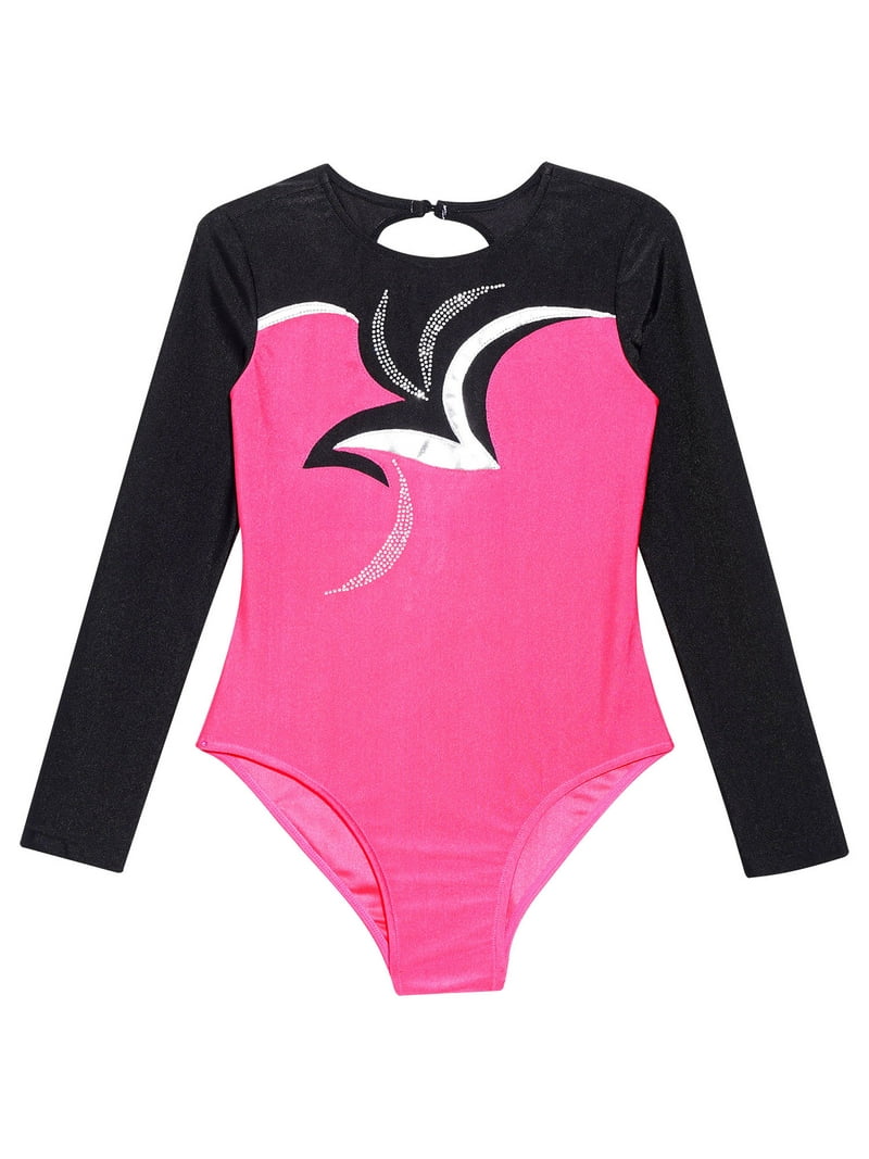 DPOIS Kids Girls Gymnastic Leotard Long Sleeve Color Block