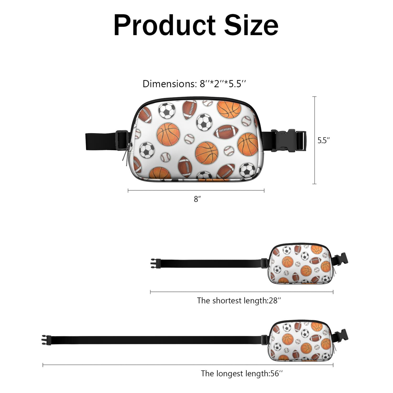 Kids Game Day Fanny Pack – Sports-Themed Waist Bag with Ball Prints for Boys, Teenagers, and Team Players