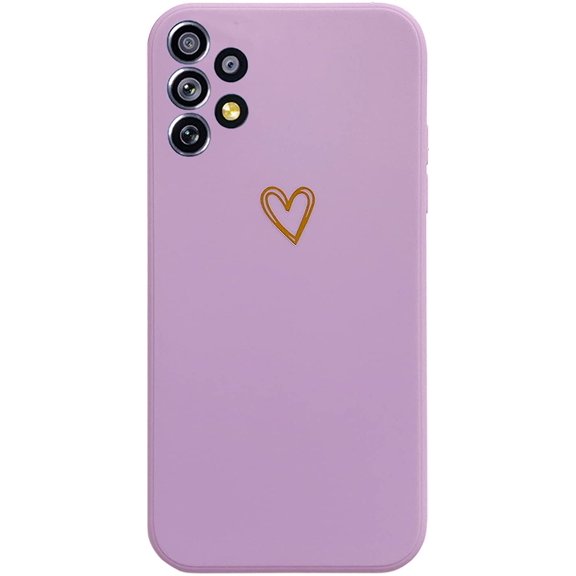 Compatible for Samsung Galaxy A32 5G Case(Not fit A32 4G), Plating Love Phone Case, Cute Gold Heart Pattern Soft Shockproof Protective Liquid Silicone TPU Case for Girls Women Men - Purple