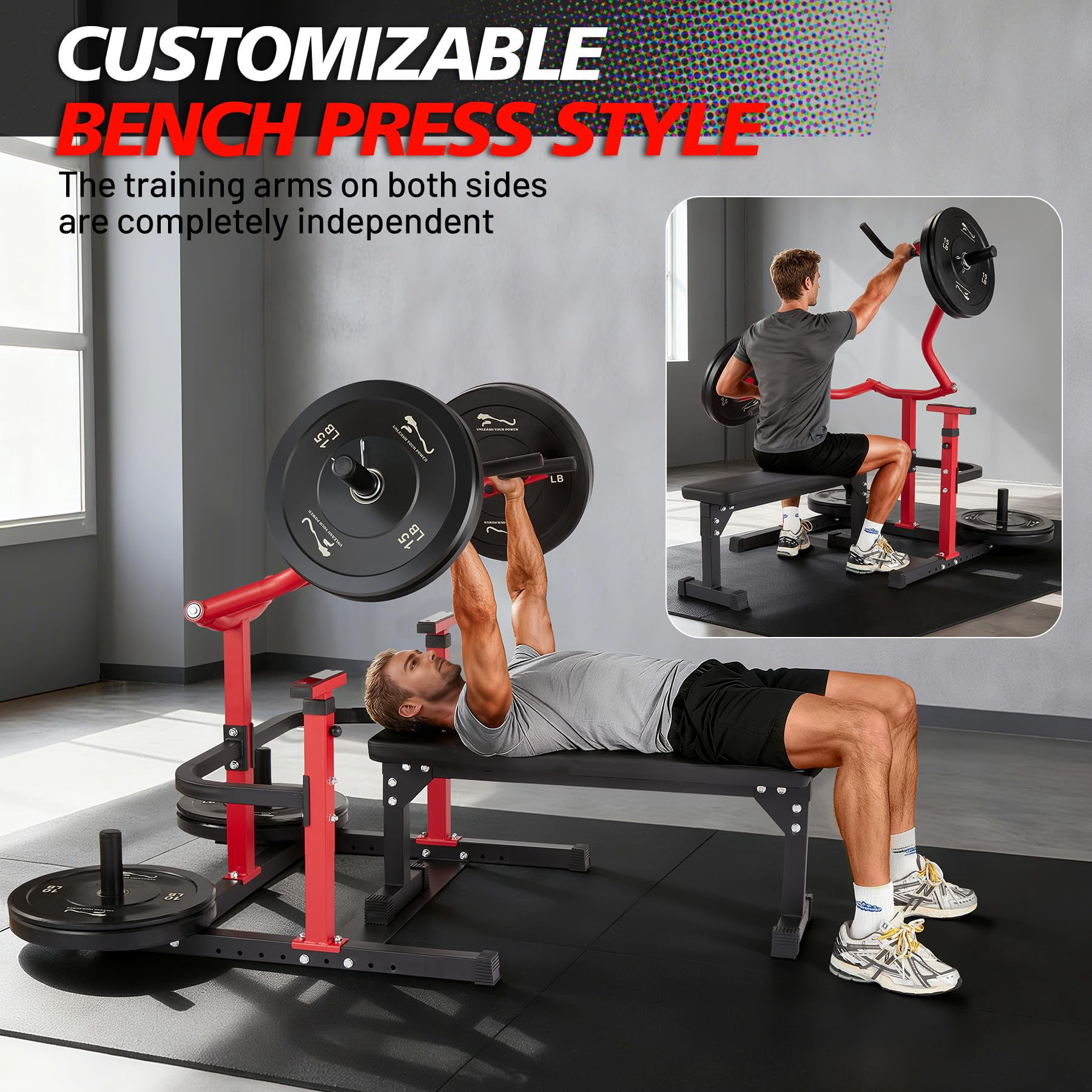 Chest Press Machine with Independent Arms & Adjustable Flat Bench, Heavy-Duty Home Gym Strength Trainer with Smooth Bearings for Chest, AB Workout