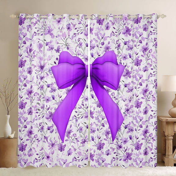 Feelyou Dreamy Purple Bowknot Curtains Pack of 2 (42x84 Each) for Kid, Spring Flower Floral Curtains Blackout, Western Fashion Style Bedroom Curtains, Curtains and Drapes Room Decor