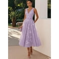 thumbnail image 3 of otnbgsr Womens Floral Midi Dress V Neck Sleeveless A Line Wedding Guest Dress Elegant Fit and Flare Cocktail Party Dress, 3 of 11