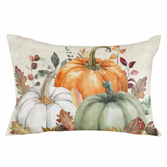 Sage Green Fall Pumpkins Throw Pillow Cover 12 x 20 Inch Decorative Pillow Cover Thanksgiving Autumn Rustic Leaf Lumbar Pillowcase Seasonal Rectangle Cushion Case for Couch Sofa Bed Living Room