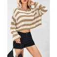 thumbnail image 5 of Women'S Long Sleeve Striped Oversized One Shoulder Loose Fit Casual Baggy Short Pullover Sweater Khaki L, 5 of 8