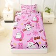 thumbnail image 3 of Manfei Cute Ghost Sugar Skull Twin Sheets 3pcs, Halloween Spooky Pumpkin Bedding, Hot Pink White,1 Fitted Sheet, 1 Flat Sheet and 1 Pillowcase, 3 of 5