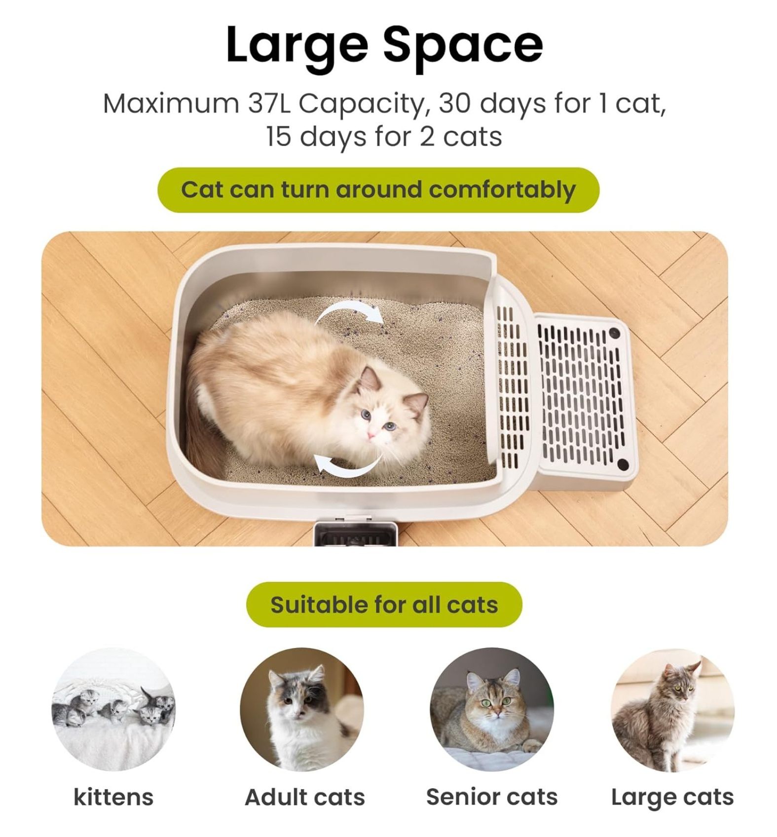 Enclosed XL Stainless Steel Litter Box with high Wall Sides, Leak-Resistant, Easy Cleaning, with Lid, Step, and Metal Scooper (Light Gray)