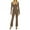 Brown, variant on Women Flared Pants Jumpsuit Solid Color Long Sleeve Square Neck Bodycon Full Length Casual Unitard Playsuit