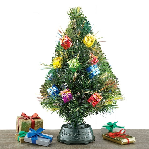 Rotating Tabletop Christmas Tree with Fiber Optic Lights, Gift