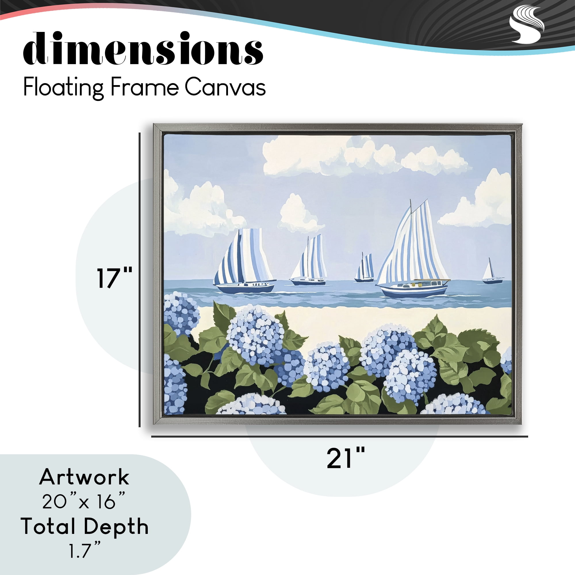 Stupell Industries Striped Sails & Seaside Hydrangeas Gray Framed Floater Canvas Wall Art, design by Sisi and Seb