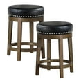 thumbnail image 1 of Bowery Hill Tabouret de Comptoir Rond Pivotant de 24 Pouces en Similicuir Noir (Ensemble de 2), 1 of 5