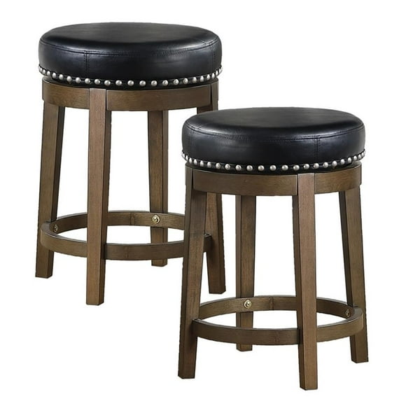 Bowery Hill Tabouret de Comptoir Rond Pivotant de 24 Pouces en Similicuir Noir (Ensemble de 2)