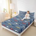 thumbnail image 4 of Manfei Kids Cartoon Car Full Size Sheets, Steel Blue Bed Sheets, Vehicle Truck Theme Sheet Sets, Luxury Bedroom Decor, 4-Piece, 4 of 7